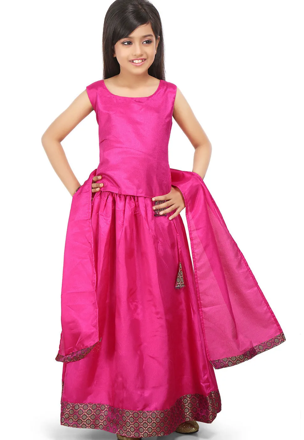 Plain Art Silk Lehenga in Fuchsia