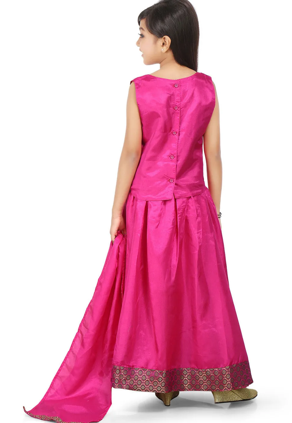Plain Art Silk Lehenga in Fuchsia