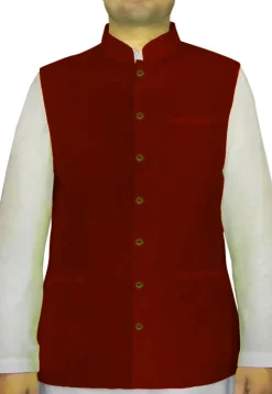 Plain Art Silk Nehru Jacket in Maroon