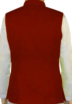 Plain Art Silk Nehru Jacket in Maroon