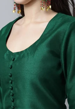 Plain Art Silk Pakistani Suit in Dark Green