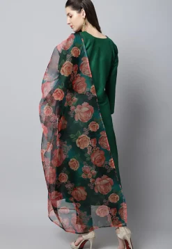 Plain Art Silk Pakistani Suit in Dark Green