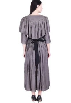 Plain Art Silk Pleated Dress in Grey