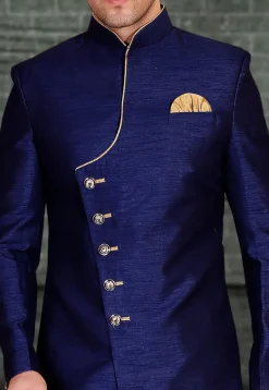 Plain Art Silk Sherwani in Blue