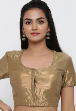 Plain Art Silk Shimmer Blouse in Antique