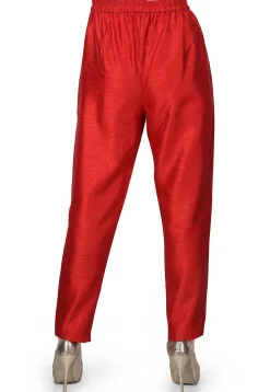 Plain Art Silk Straight Pant in Red
