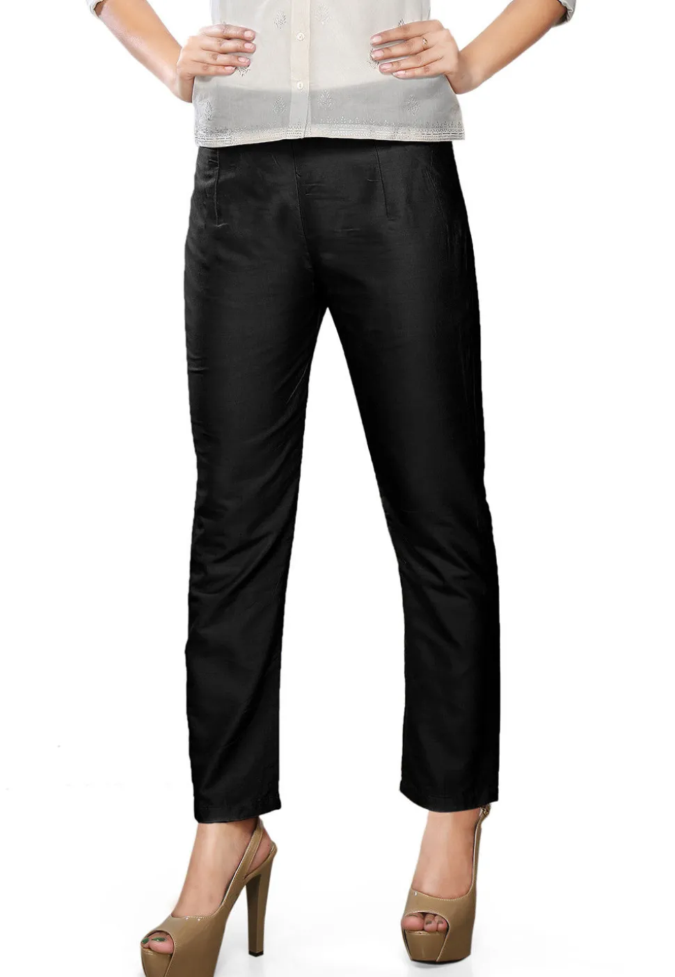 Plain Art Silk Trouser in Black