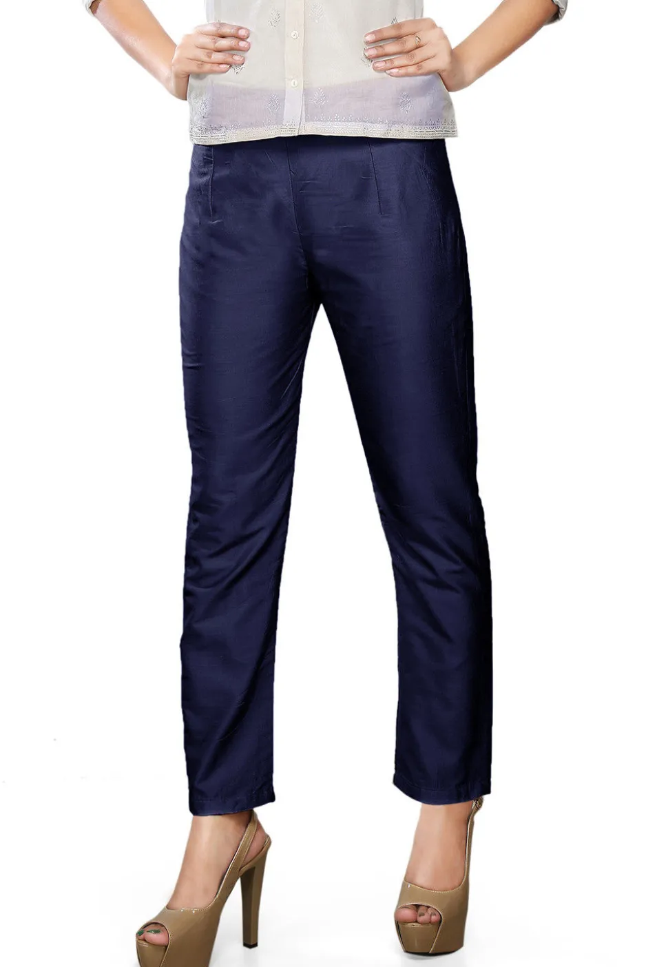 Plain Art Silk Trouser in Navy Blue