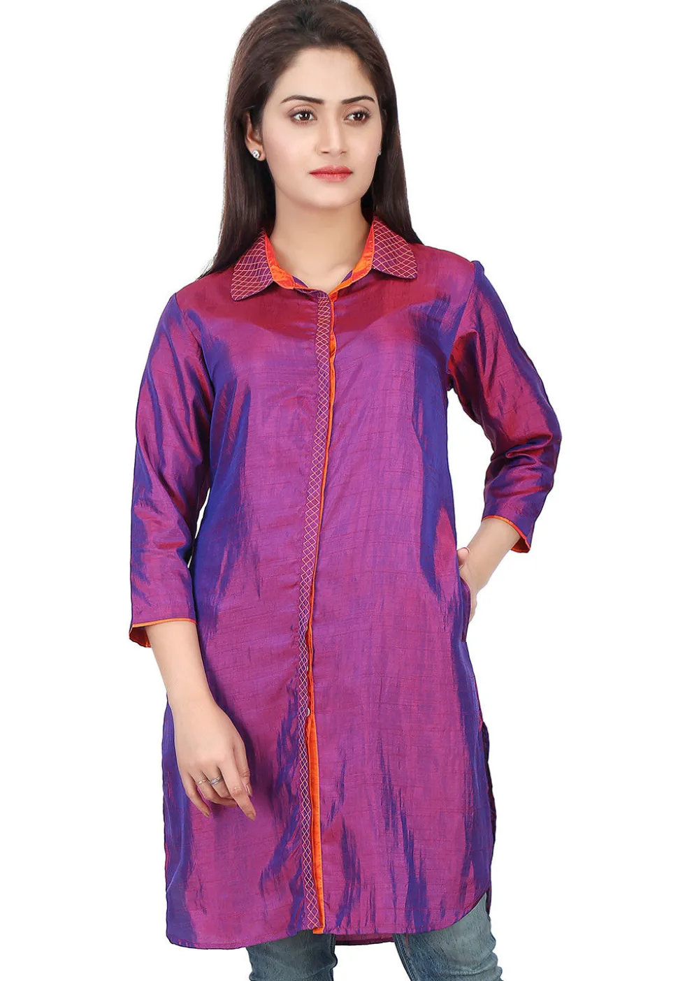 Plain Art Silk Tunic in Purple