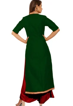 Plain Bhagalpuri Silk Straight Kurta in Dark Green