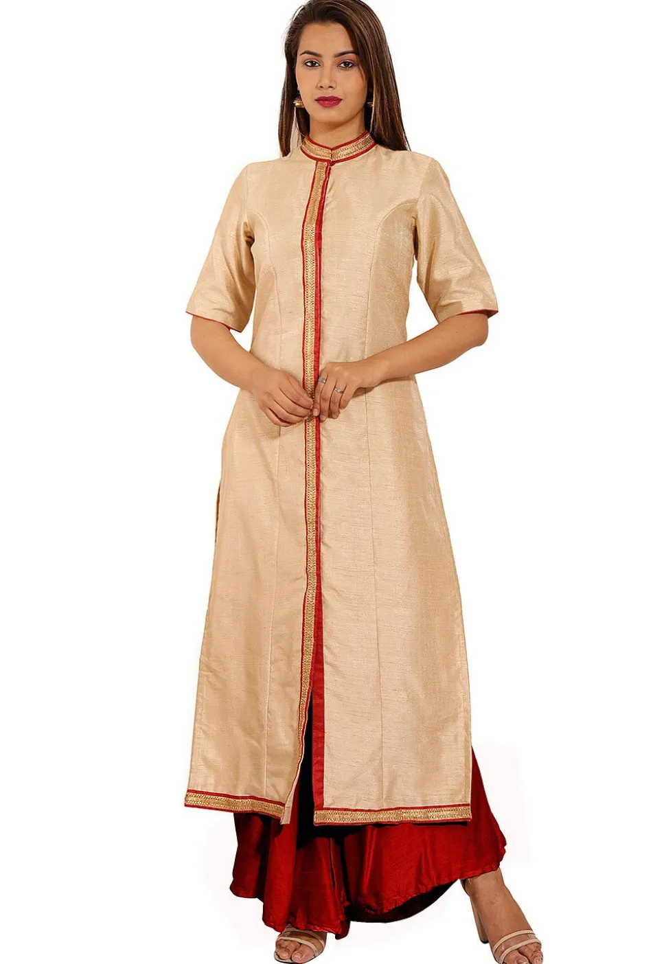 Plain Bhagalpuri Silk Straight Kurta in Beige