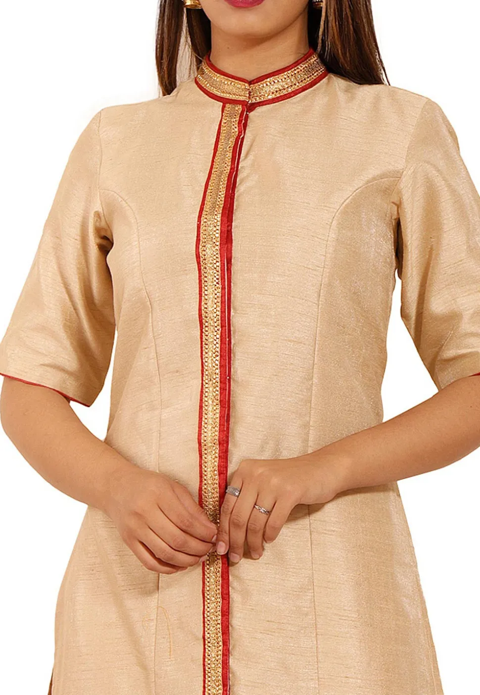 Plain Bhagalpuri Silk Straight Kurta in Beige
