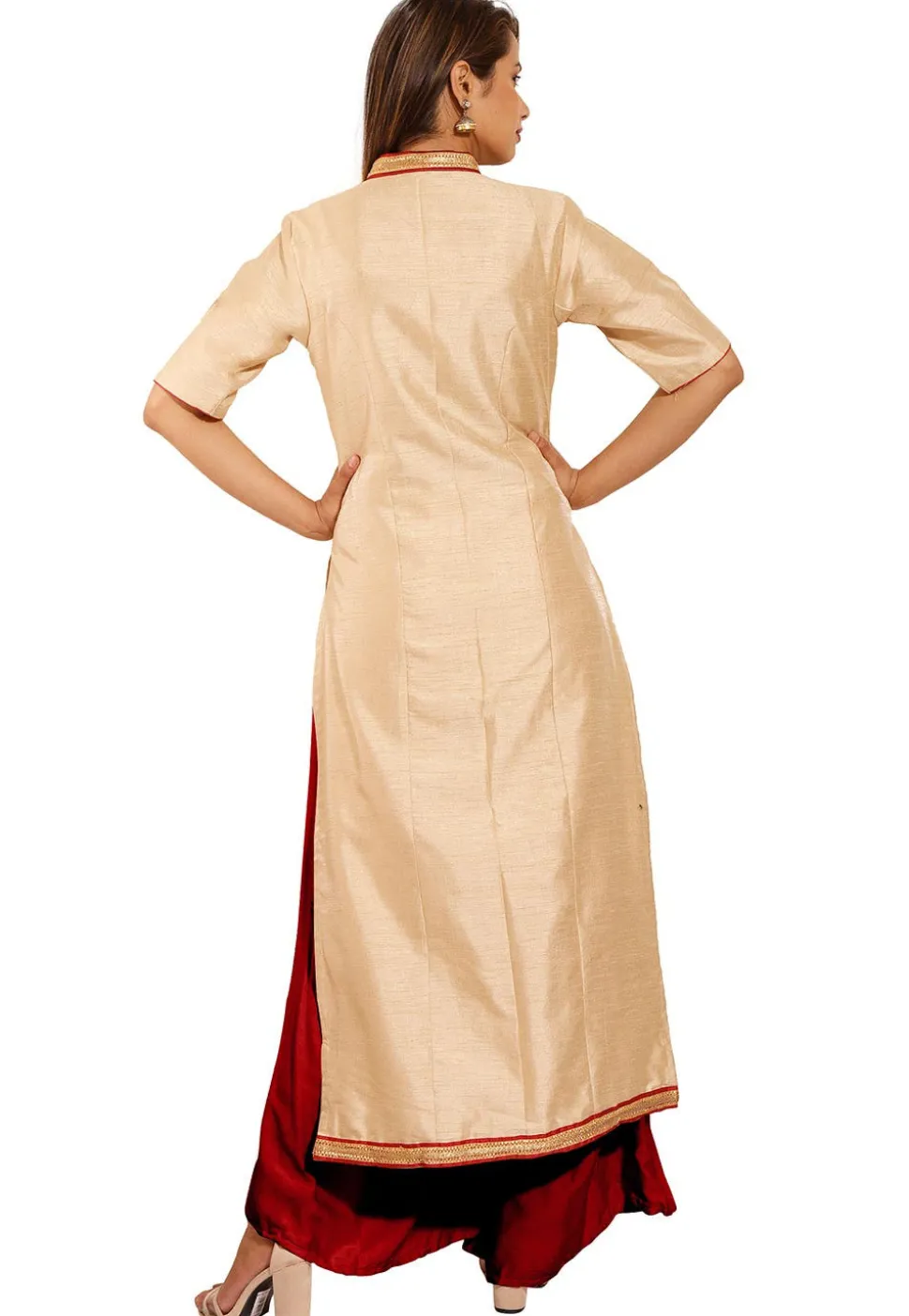 Plain Bhagalpuri Silk Straight Kurta in Beige