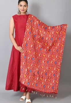 Plain Chanderi Anarkali Suit with Patola Dupatta in Maroon
