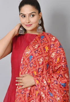 Plain Chanderi Anarkali Suit with Patola Dupatta in Maroon