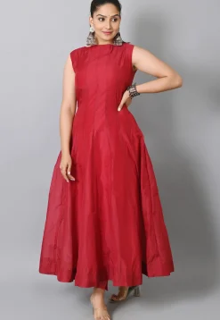 Plain Chanderi Anarkali Suit with Patola Dupatta in Maroon