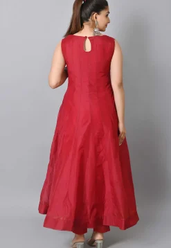 Plain Chanderi Anarkali Suit with Patola Dupatta in Maroon