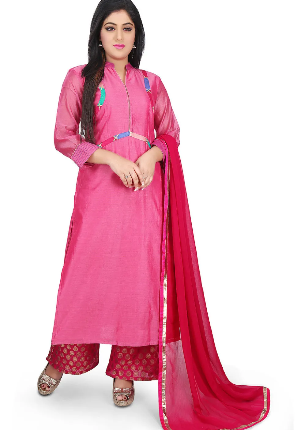 Plain Chanderi Cotton Pakistani Suit in Pink