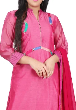 Plain Chanderi Cotton Pakistani Suit in Pink