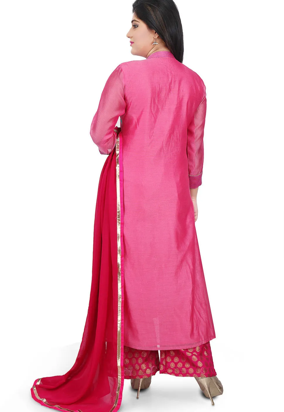 Plain Chanderi Cotton Pakistani Suit in Pink