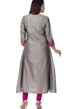 Plain Chanderi Cotton Straight Suit in Grey