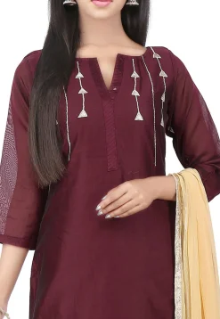 Plain Chanderi Cotton Straight Suit in Brown