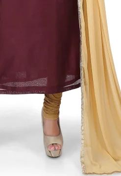 Plain Chanderi Cotton Straight Suit in Brown
