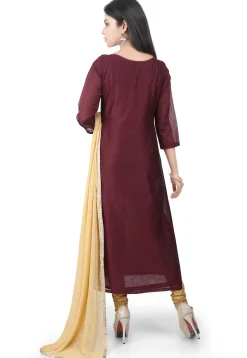 Plain Chanderi Cotton Straight Suit in Brown