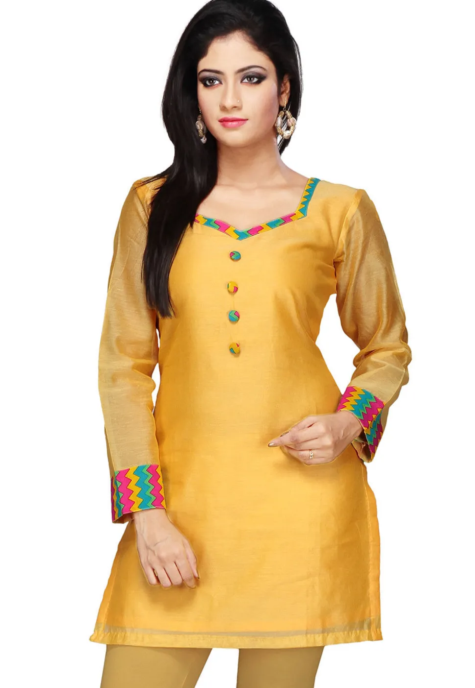 Plain Chanderi Kurti in Yellow