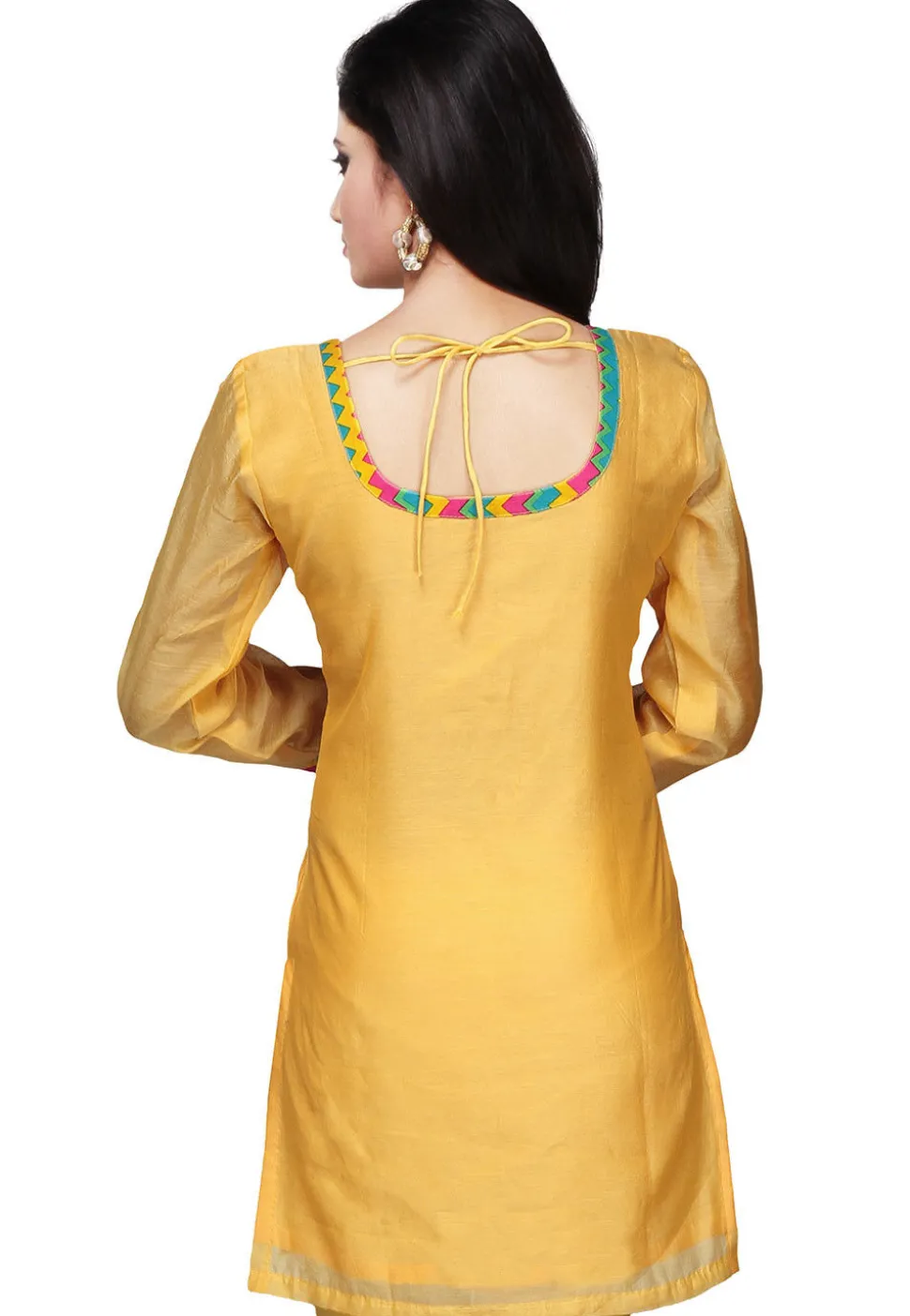 Plain Chanderi Kurti in Yellow