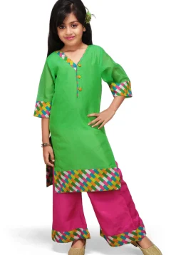 Plain Chanderi Salwar Set in Green