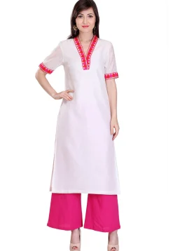 Plain Chanderi Silk Long Kurta in Off White