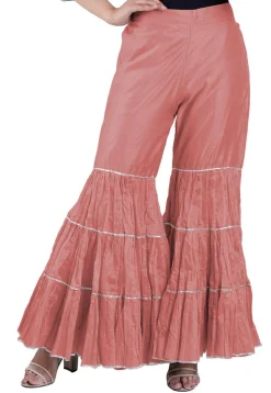 Plain Chanderi Silk Sharara in Peach