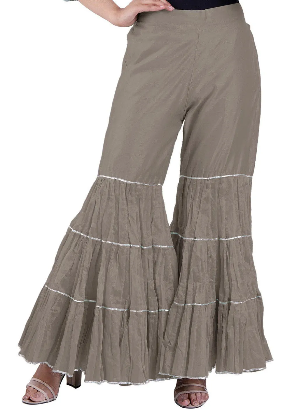 Plain Chanderi Silk Sharara in Grey