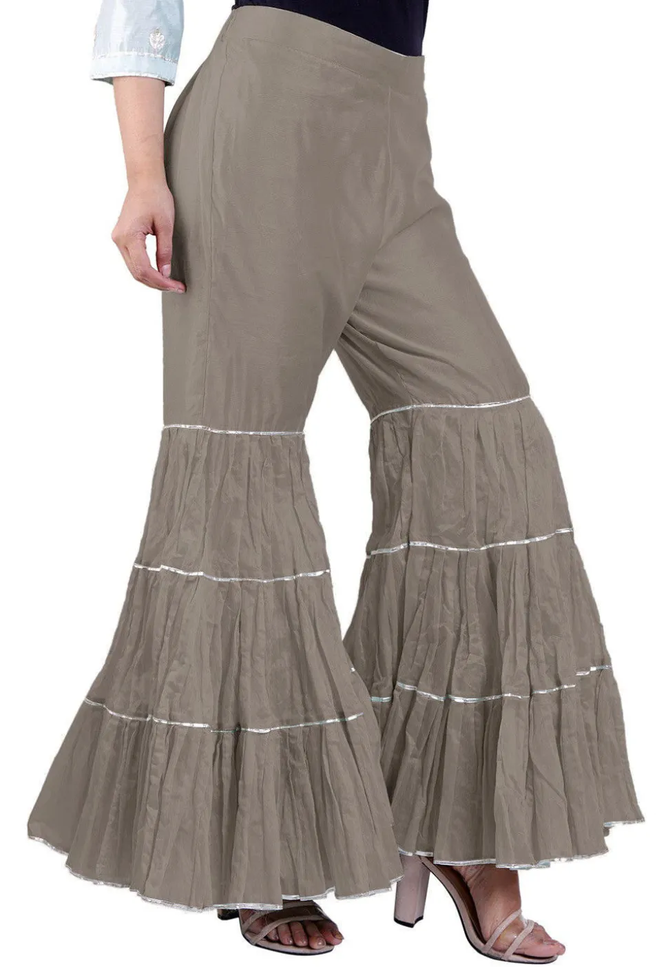 Plain Chanderi Silk Sharara in Grey