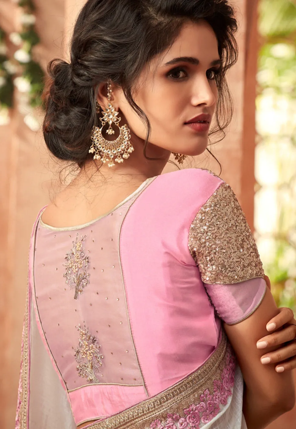 Plain Chiffon Saree in Off White