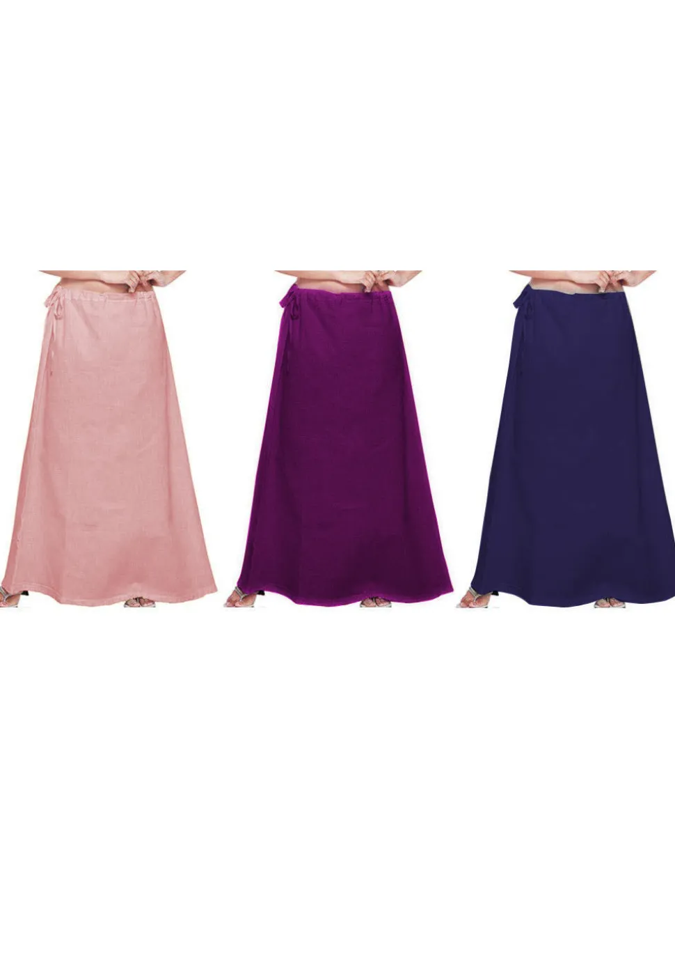 Plain Combo of Cotton Petticoats in Pink, Violet and Navy Blue