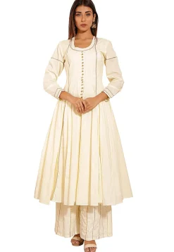Plain Cotton Anarkali Kurta in Off white
