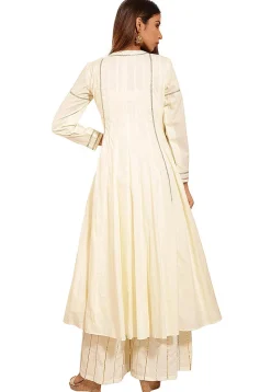 Plain Cotton Anarkali Kurta in Off white