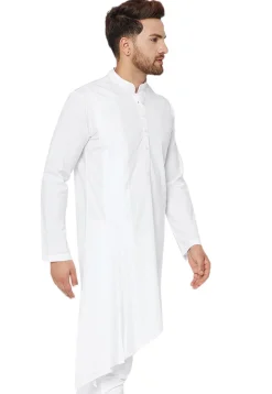 Plain Cotton Asymmetric Kurta Set in White