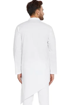 Plain Cotton Asymmetric Kurta Set in White