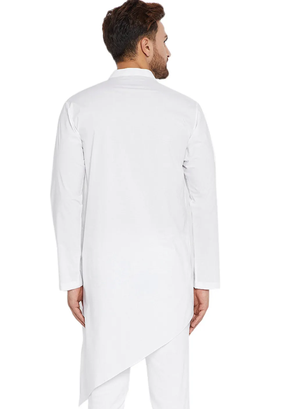 Plain Cotton Asymmetric Kurta Set in White
