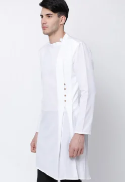 Plain Cotton Asymmetric Kurta in White
