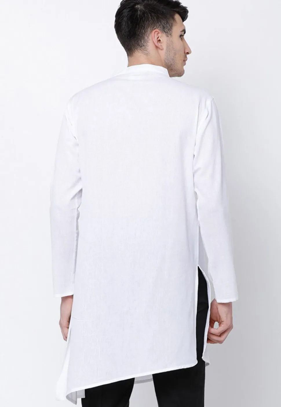 Plain Cotton Asymmetric Kurta in White