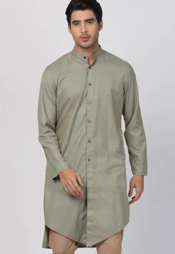 Plain Cotton Asymmetric Short Kurta in Grey