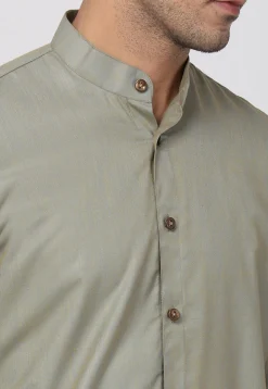 Plain Cotton Asymmetric Short Kurta in Grey