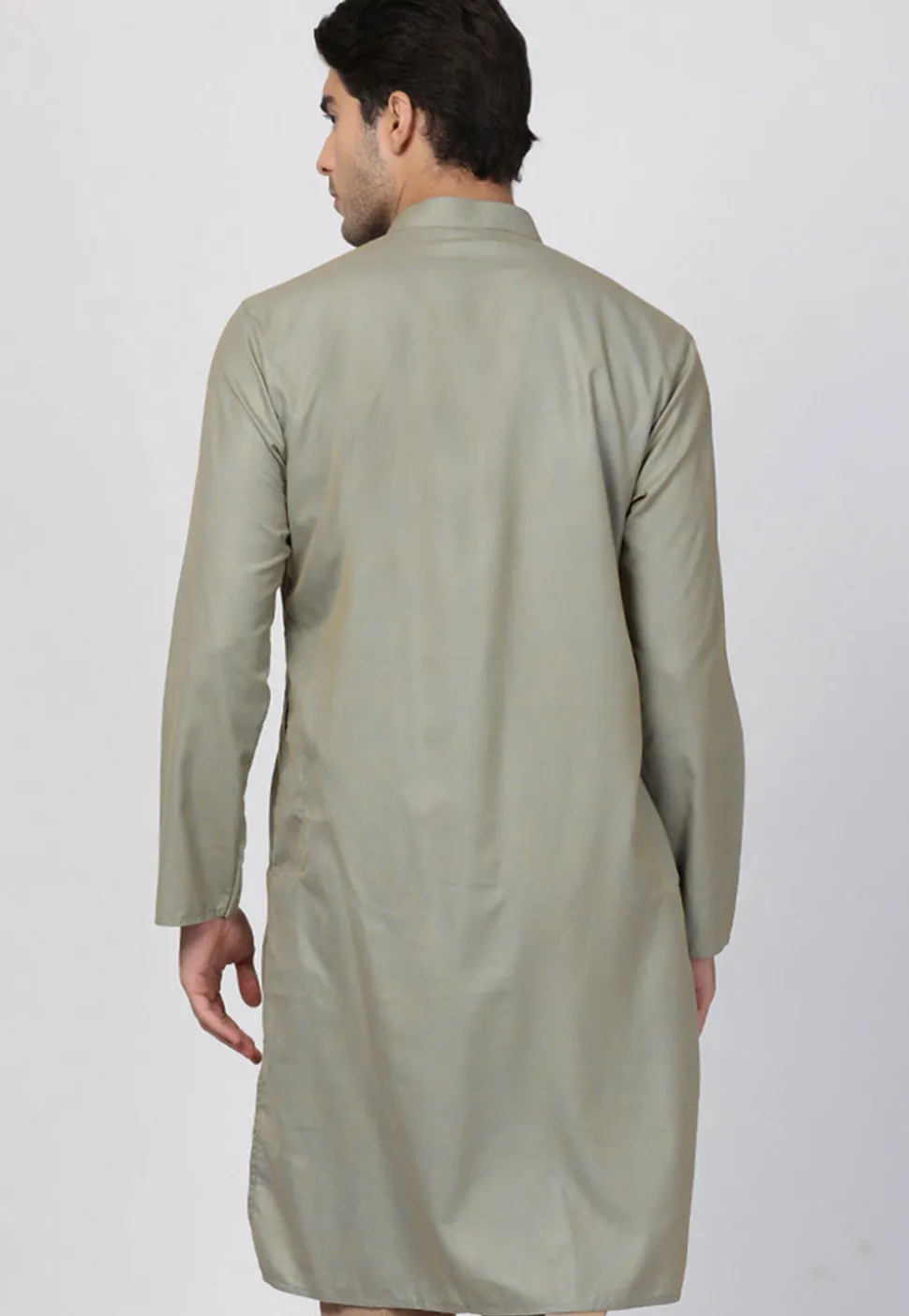 Plain Cotton Asymmetric Short Kurta in Grey