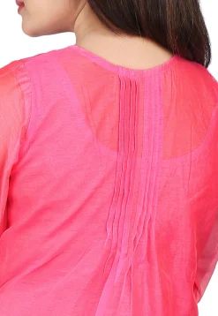 Plain Cotton Chanderi Long Kurta in Pink