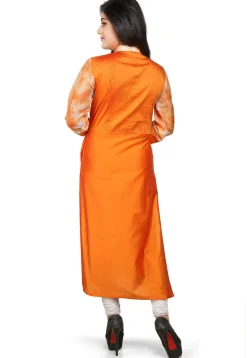 Plain Cotton Chanderi Long Kurta in Orange