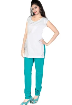 Plain Cotton Churidar in Turquoise
